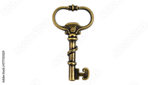 Ornate brass key, twisted stem on dark background