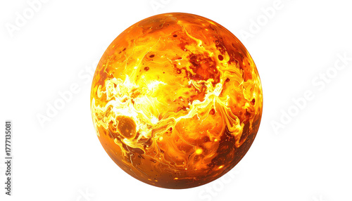 Orange, red, and white planet-like fiery swirling cosmic orb