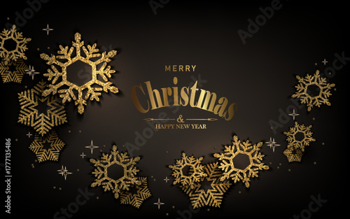 Merry Christmas 2026. Isolated arc with golden exquisite textured snowflakes.