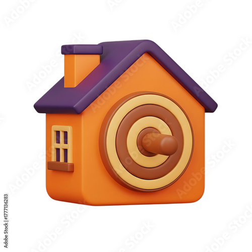 3d icon of orange house with target symbol isolated on transparent background