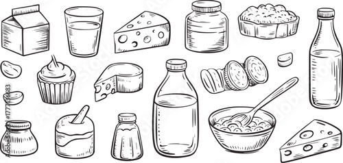 Dairy products and baked goods illustration milk cheese