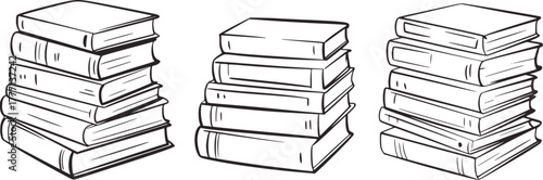 Stacks of books sketch illustration black