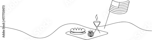 American flag and picnic items on wavy ground food