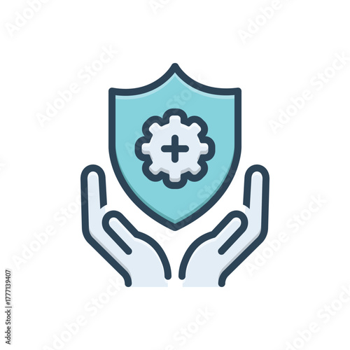 Color illustration icon for safety first shield