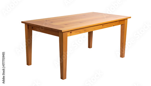 Classic, light brown wooden table; angled view, black background
