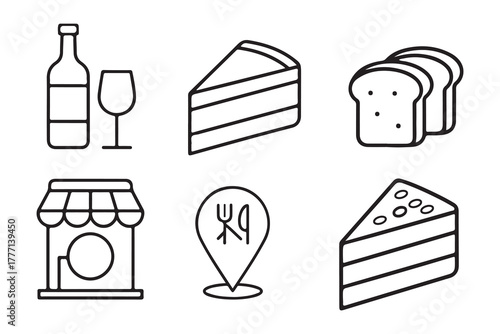 Bakery & Dessert Line Icons Set for Menus, Cafés, Shops & Food Apps