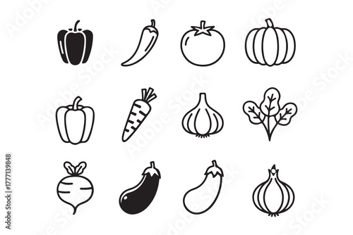 Vegetable Line Icons Set for Food Labels, Farms, Markets & Healthy Cooking