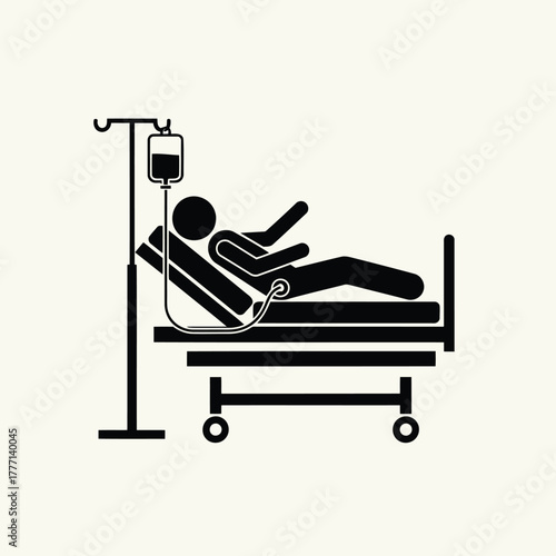 Patient lying in hospital bed with iv drip and medical equipment, symbolizing healthcare and recovery