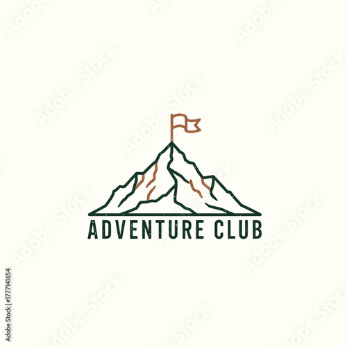 Adventure Club Logo Featuring a Mountain Peak and a Flag.