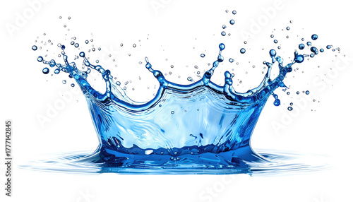 Water droplet impact, crown-shaped splash against black