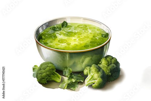 fresh green broccoli in a bowl for healthy organic food concept on white isolated background