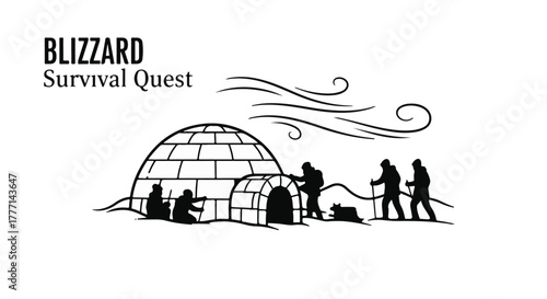 Adventurers journey through harsh blizzard towards arctic igloo shelter