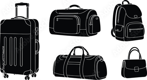 luggage bag silhouettes vector suitcase backpack duffel handbag travel icons editable illustration for tourism vacation design