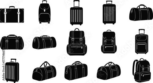 luggage bag silhouettes vector suitcase backpack duffel travel icons editable illustration for tourism vacation design