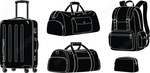 luggage bag silhouettes vector suitcase backpack duffel travel icons editable illustration for tourism vacation trip design