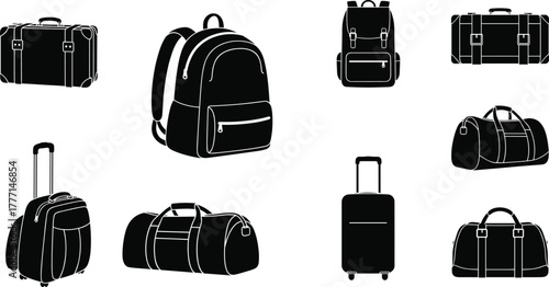 luggage bag silhouettes vector suitcase backpack duffel travel icons editable illustration for tourism  