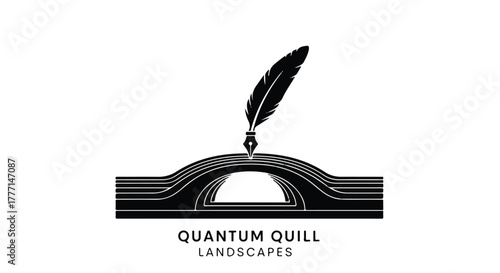 Elegant quill pen poised over a stylized bridge representing creative landscape design.