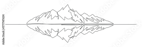 Abstract mountain peak reflection in water line art
