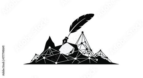 Creative inspiration flows through a network of ideas shaping a mountain landscape.