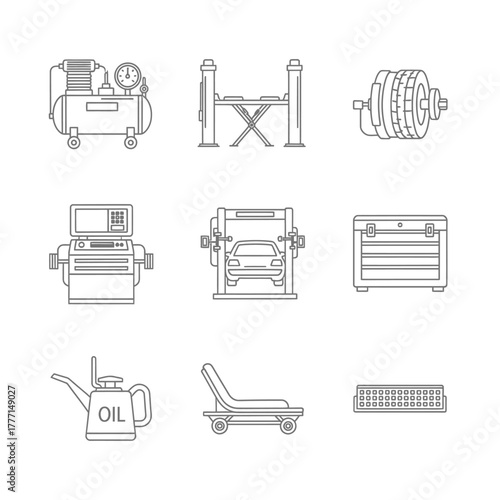 Automotive Repair and Maintenance Icon Set Tools and Equipment for Car Service