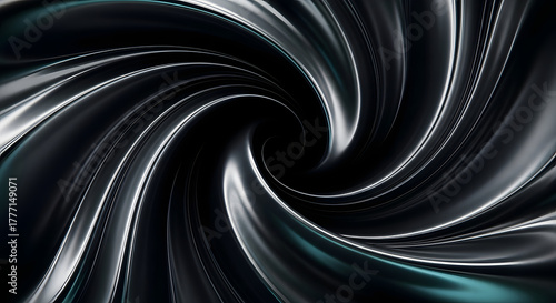 Abstract black swirl polished metal texture dark chrome spiral motion effect modern dynamic background render