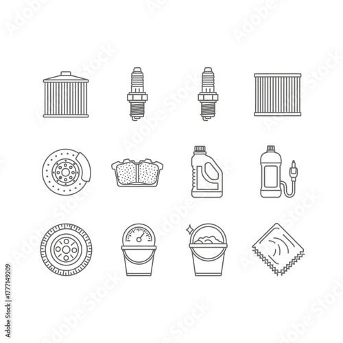 Automotive Parts and Accessories Vector Icons for Car Maintenance and Repair Projects