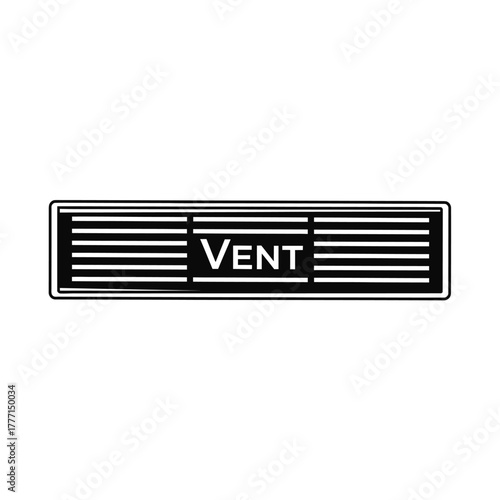 Simple black and white vector illustration of an air vent with the word 'VENT' in the center for design use