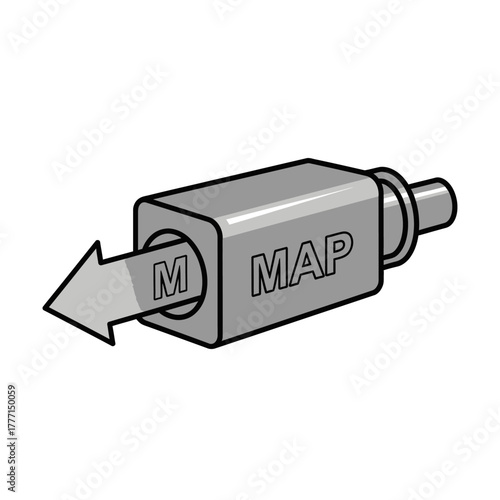 Diagram of a Manifold Absolute Pressure Sensor with Arrow Showing Airflow