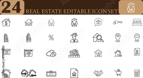 Versatile real estate icon set for property listings and marketing materials, perfect for agents and developers looking for modern designs