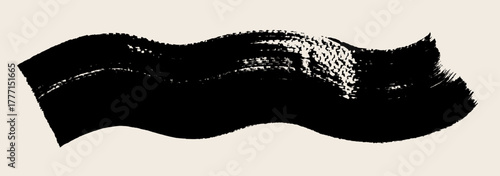 Thick flat wave brush stroke bg. Wavy line vector ink brush texture backdrop. Black hand drawn Asian calligraphic highlighter stroke. Chinese, Japanese calligraphy wide wiggly ink textured flow line