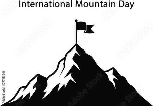 Mountain peak with flag for international mountain day