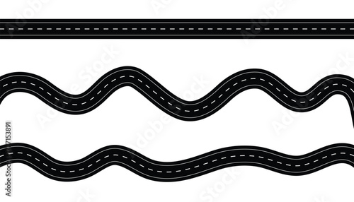 Road or highway path for driving and traveling. wavy road. dashed line footpaths. city road map. straight and curved highway. top view of race track