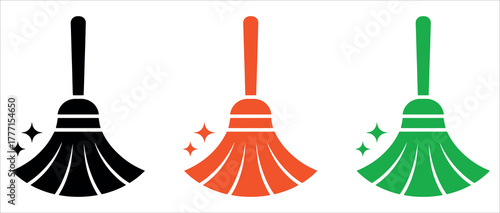 Minimalist Broom Illustration Icon Vector. Essential symbol design representing Cleaning, Tidiness, Hygiene, Housework, Witchcraft, and Domestic concepts. Ideal for cleaning services, home care.