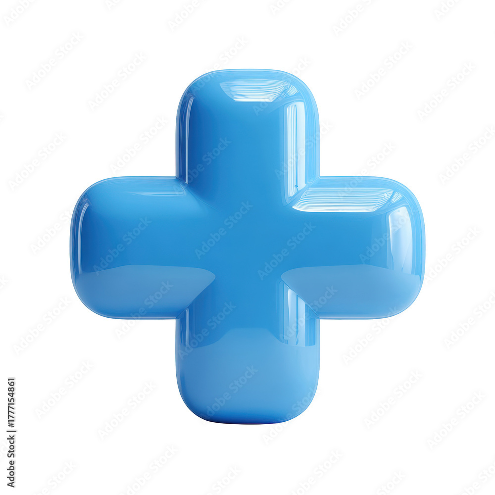 Fototapeta premium Vibrant blue plus sign symbol representing health, addition, or new ideas in a clean design