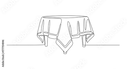 Simple line drawing of a table with a folded tablecloth  