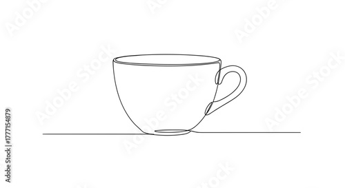 Minimalist line drawing of a coffee cup on a flat surface  