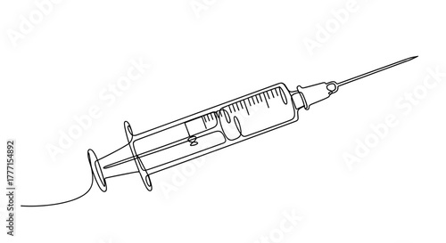 Medical syringe in line art style with measuring scale  