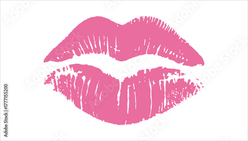 Pink lipstick kiss mark imprint on white background with textured details vector