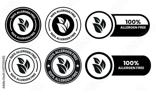 100% Allergen free label or Allergen free symbol vector isolated in flat style. Best Allergen free label vector for product packaging design element. Allergen free symbol for packaging design element.