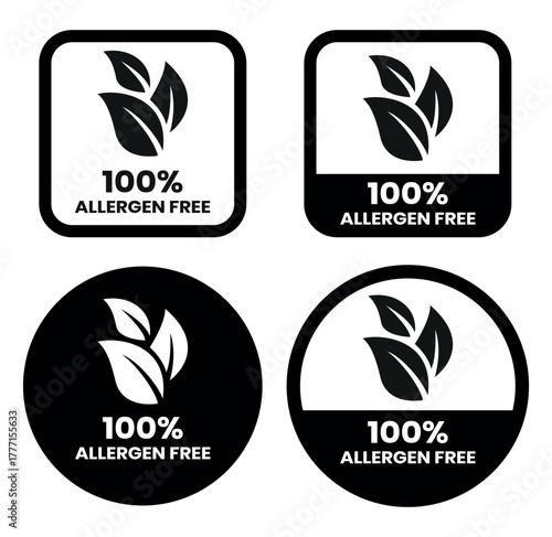 100% Allergen free label or Allergen free symbol vector isolated in flat style. Best Allergen free label vector for product packaging design element. Allergen free symbol for packaging design element.