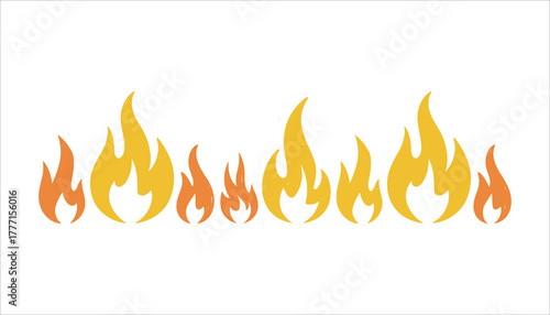 Row of stylized orange and yellow flames against a white background fire burning