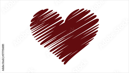 Dark red scribbled heart shape on a white background with visible brush strokes love symbol