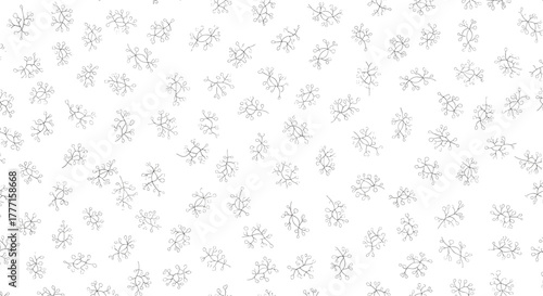 Scattered abstract grey dendritic or snowflake-like branching patterns on a clean white background, creating a subtle, artistic, and natural textured design.