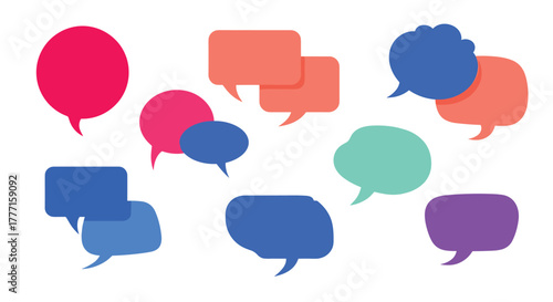 A vibrant collection of speech and thought bubbles representing various forms of conversation, ideas, and messages.