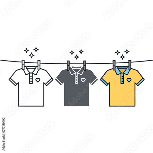 Clean Polo Shirts Drying on Clothesline Vector Icon
