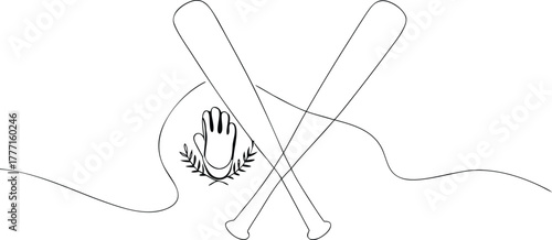 Crossed baseball bats with baseball glove and laurel wreath