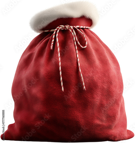 Festive Christmas Sack of Presents with a Transparent Background - Ideal for Holiday Designs, Decorations, and Seasonal Graphics for a Touch of Holiday Cheer