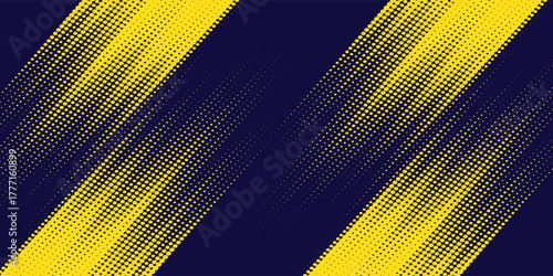 Halftone kuning di latar belakang biru. Vektor doping berkilau atau pola bersinar halftone tekstur Pop Art