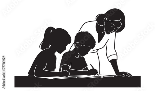 Mother teaching kids illustration transparent background