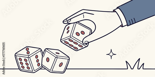 Take a chance and roll the dice to see what fate has in store in this hand drawn vector illustration